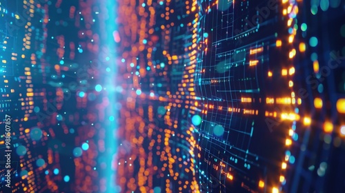 Wallpaper Mural A vibrant, abstract digital space with neon lights and analog elements. The image represents technology's futuristic reach, where analog meets digital in a blend of science fiction and fantasy. Torontodigital.ca