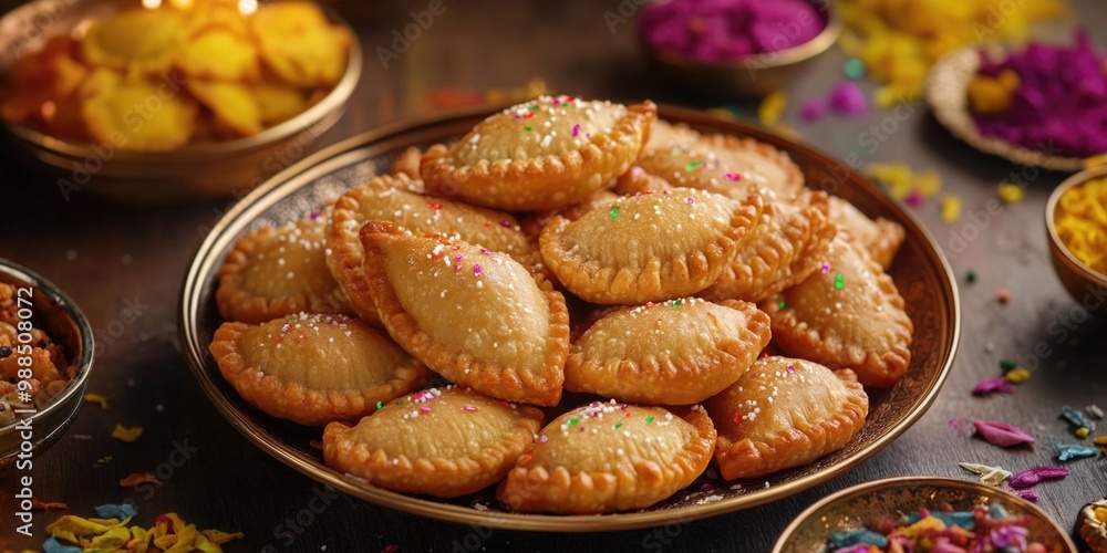 These sweet pastries are topped with colorful candies, making them a delightful treat for special occasions. They are commonly enjoyed during Indian festivals like Diwali. These sweet pastries are topped with colorful candies, making them a delightful treat for special occasions. They are commonly enjoyed during Indian festivals like Diwali.
