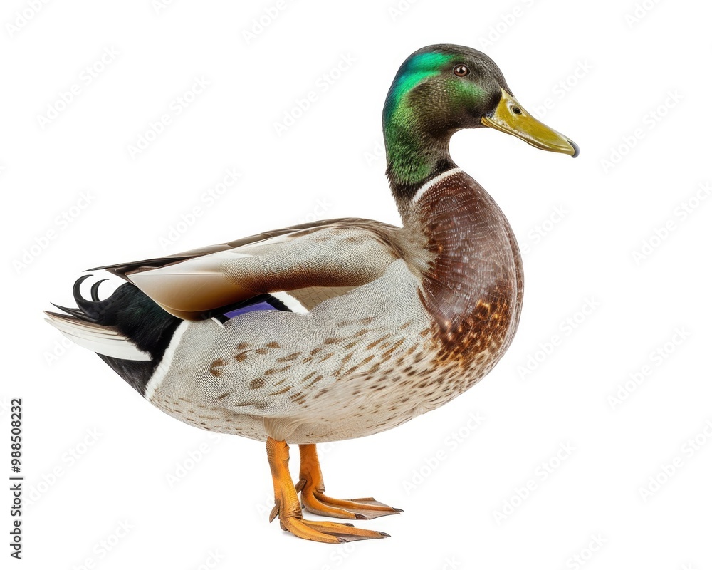 Duck Isolated. Mallard Duck Drake in Vibrant Colours, Anas Platyrhynchos, White Background Duck Isolated. Mallard Duck Drake in Vibrant Colours, Anas Platyrhynchos, White Background