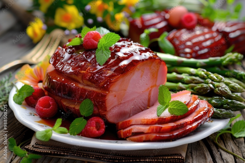 Easter Meal: Glazed Honey Ham with Raspberry Asparagus and Egg Cake Easter Meal: Glazed Honey Ham with Raspberry Asparagus and Egg Cake