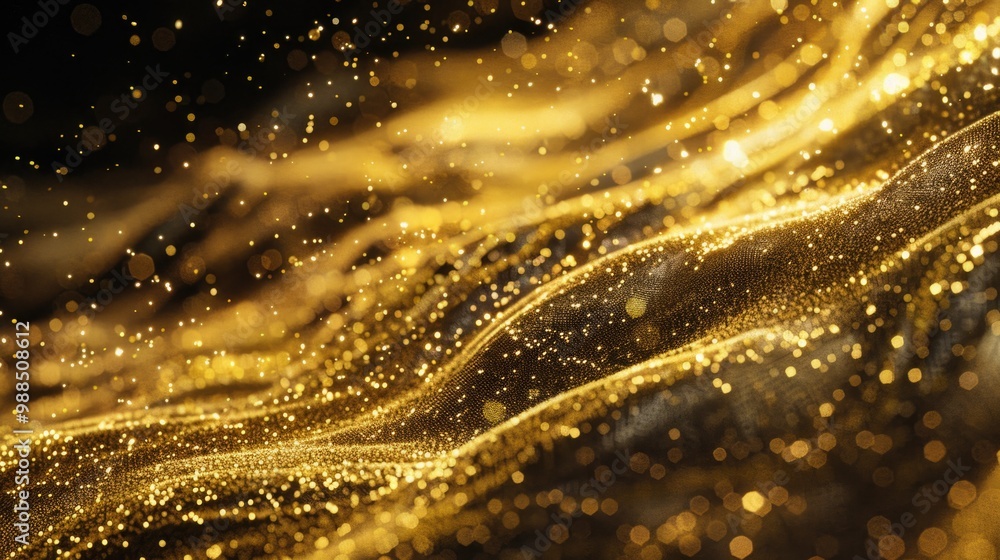 Gold confetti floating in the air. Abstract bokeh with golden sparkles and shimmering glitter. Gold confetti floating in the air. Abstract bokeh with golden sparkles and shimmering glitter.