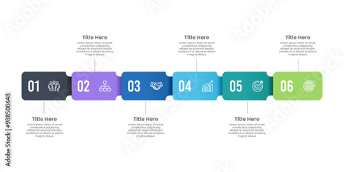 Business Horizontal Infographic Timeline. 6 Steps to Business Operation Plan for Success. Business Presentation, Marketing, Data, Project and Annual Report. Vector illustration.