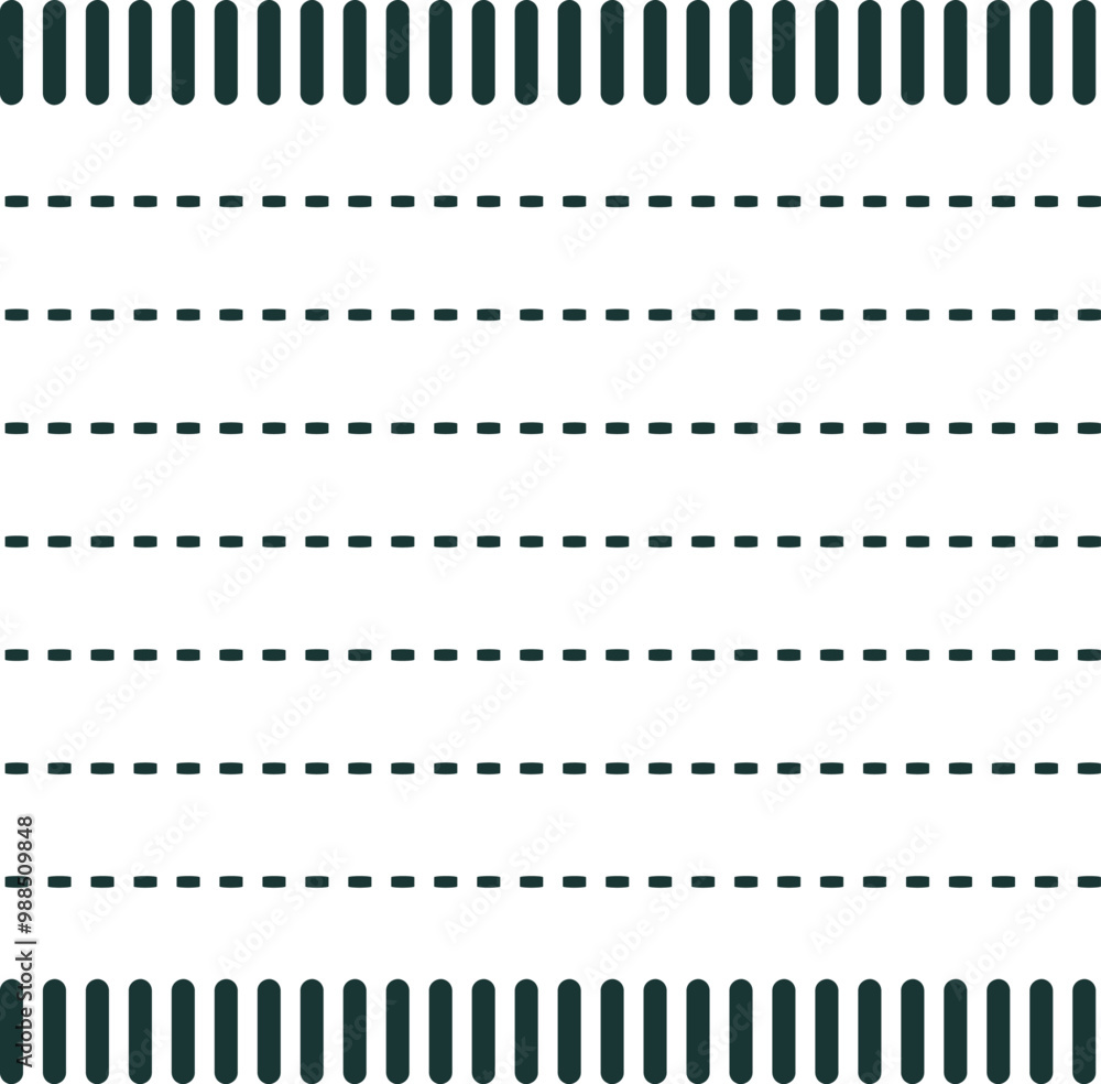 There are rows of large figures at the top and bottom. Between these two boundaries there are rows of small dots. There are rows of large figures at the top and bottom. Between these two boundaries there are rows of small dots.