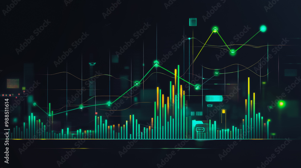 Abstract black background with Colorful charts and graphs with statistics to innovative analyze business potential and forecast future development of companies growth. Abstract black background with Colorful charts and graphs with statistics to innovative analyze business potential and forecast future development of companies growth.