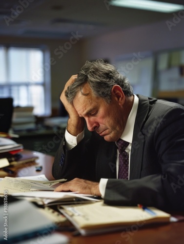 Man reading documents at desk