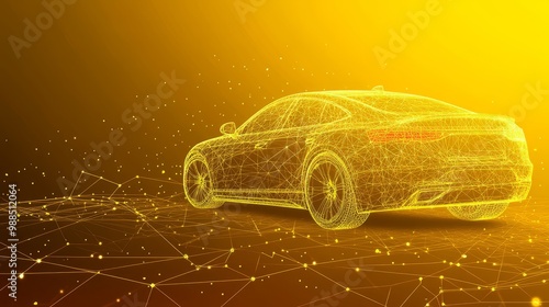 Abstract Yellow Wireframe Sports Car, Representing Technology, Innovation, and Automotive Design. photo