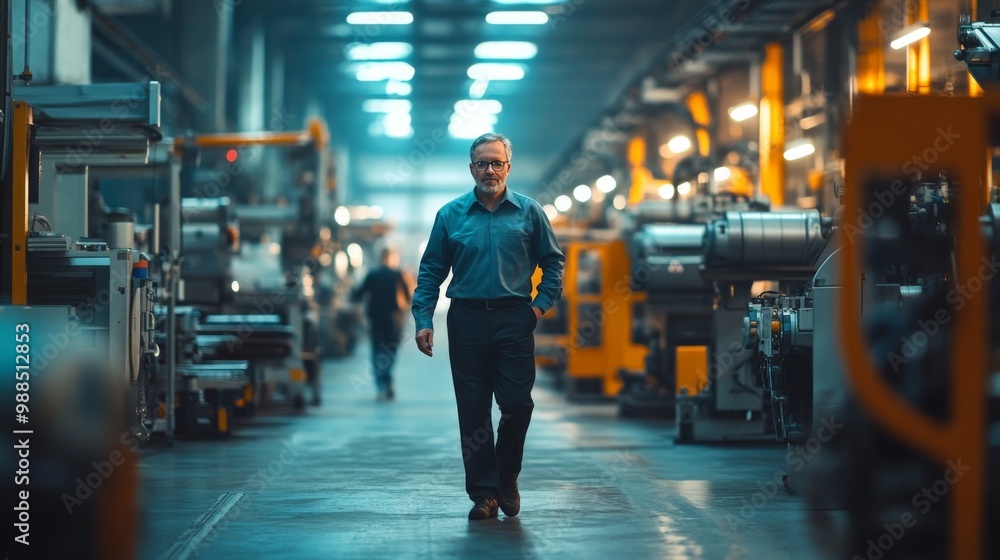 Obraz premium Industrial Worker Walking Through a Modern Factory