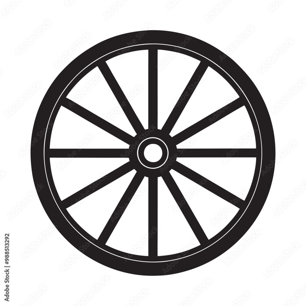 Fototapeta premium Wooden Wheel Icon Vector Illustration - Rustic Style Round Wooden Cartwheel