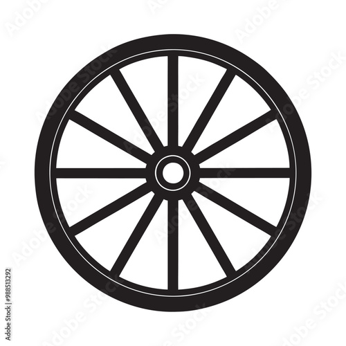 Wooden Wheel Icon Vector Illustration - Rustic Style Round Wooden Cartwheel