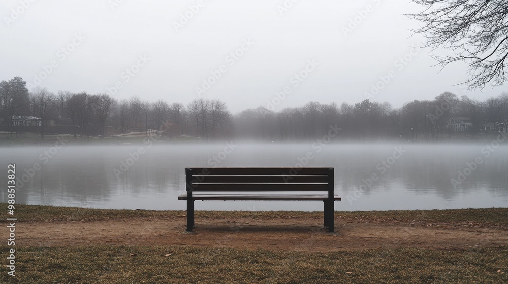 Foggy Lake with a Bench - Serene Landscape Photography Foggy Lake with a Bench - Serene Landscape Photography