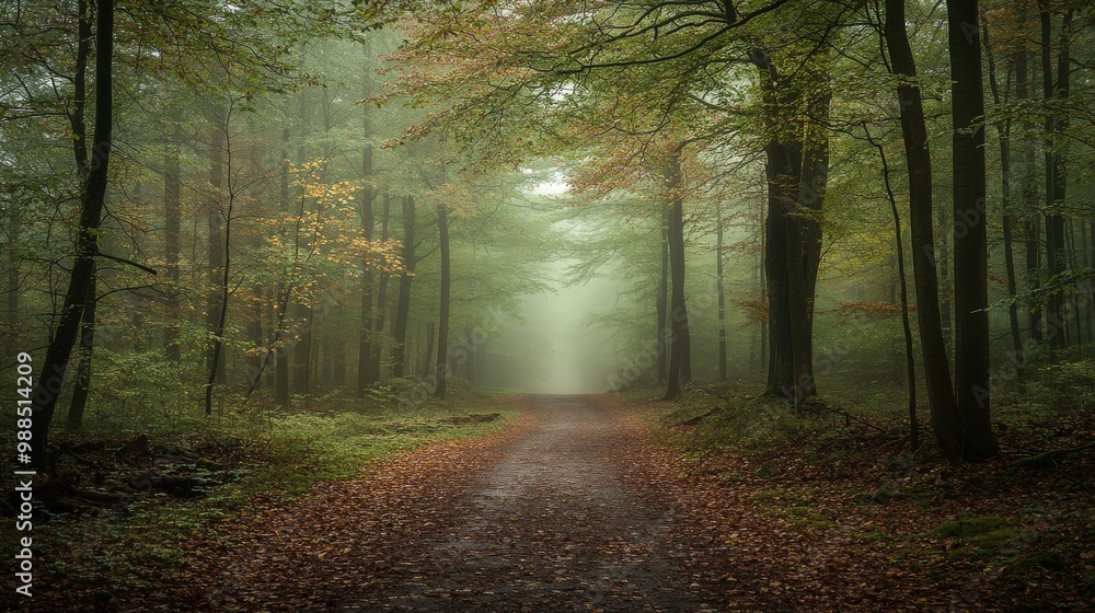 Fototapeta premium Enchanted Forest Path: A Misty Woodland Trail