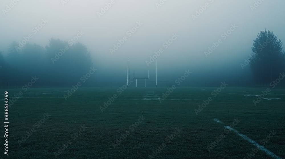 Football Field in the Fog: A Misty Morning Scene Football Field in the Fog: A Misty Morning Scene
