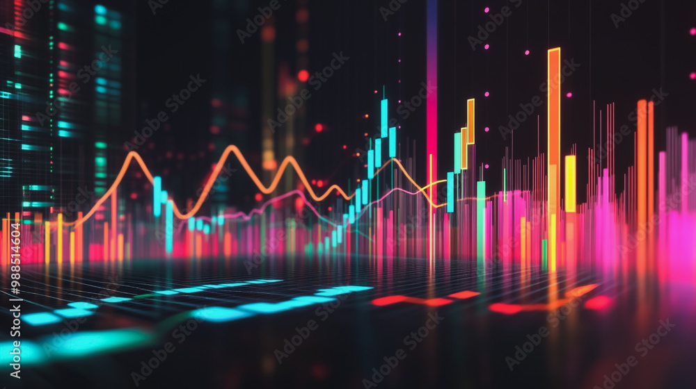 Abstract black background with Colorful charts and graphs with statistics to innovative analyze business potential and forecast future development of companies growth. Abstract black background with Colorful charts and graphs with statistics to innovative analyze business potential and forecast future development of companies growth.