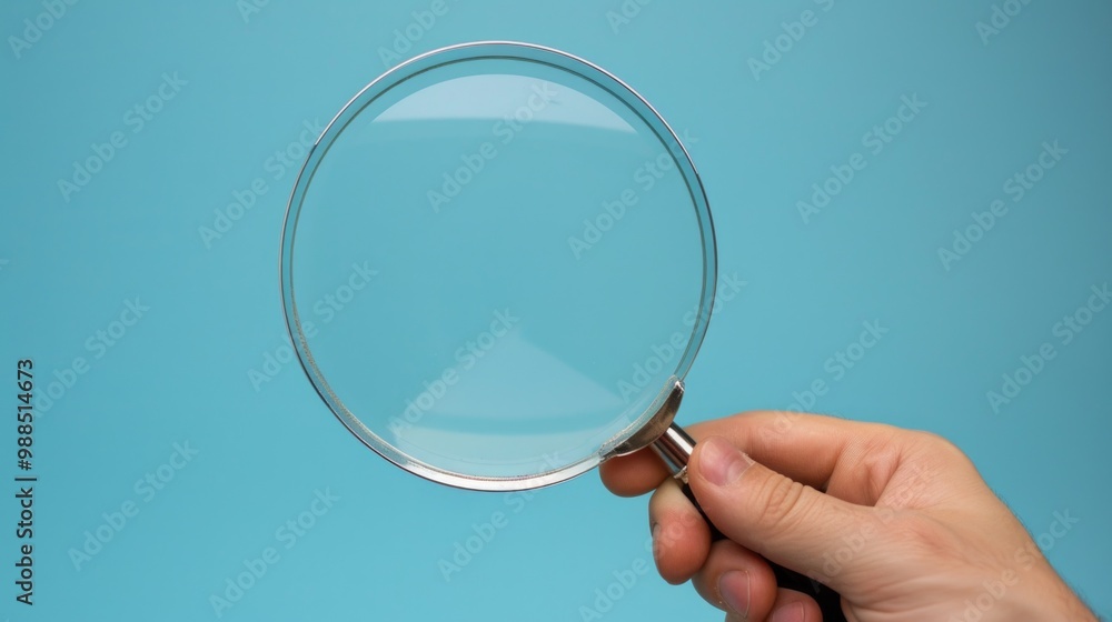 A hand holding a magnifying glass over an image, indicating the process of examining and searching for details within the photo. A hand holding a magnifying glass over an image, indicating the process of examining and searching for details within the photo.