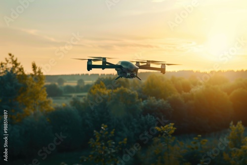 Wallpaper Mural Aerial view of quadcopter flying at sunrise or sunset. Torontodigital.ca