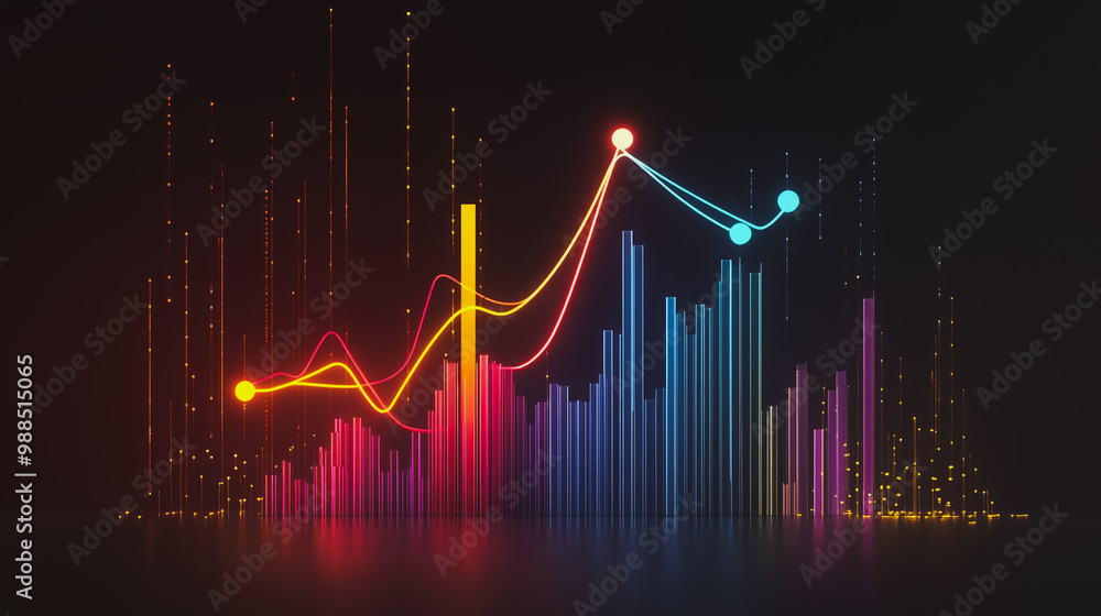 Abstract black background with Colorful charts and graphs with statistics to innovative analyze business potential and forecast future development of companies growth. Abstract black background with Colorful charts and graphs with statistics to innovative analyze business potential and forecast future development of companies growth.