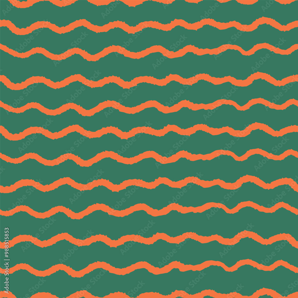 Wavy stripes seamless pattern. Hand drawn red horizontal lines on green background. Brush texture ornament. Christmas colours ornament. Wavy stripes seamless pattern. Hand drawn red horizontal lines on green background. Brush texture ornament. Christmas colours ornament.