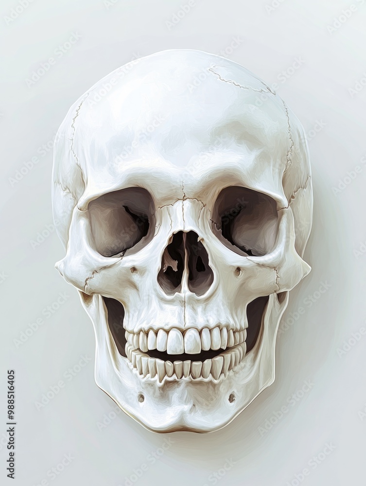 Fototapeta premium Human skull with lifelike details and shading, ideal for medical illustrations or wall decor.