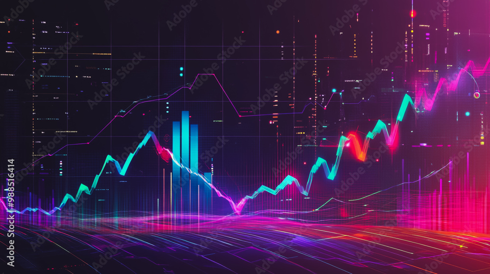 Abstract black background with Colorful charts and graphs with statistics to innovative analyze business potential and forecast future development of companies growth. Abstract black background with Colorful charts and graphs with statistics to innovative analyze business potential and forecast future development of companies growth.