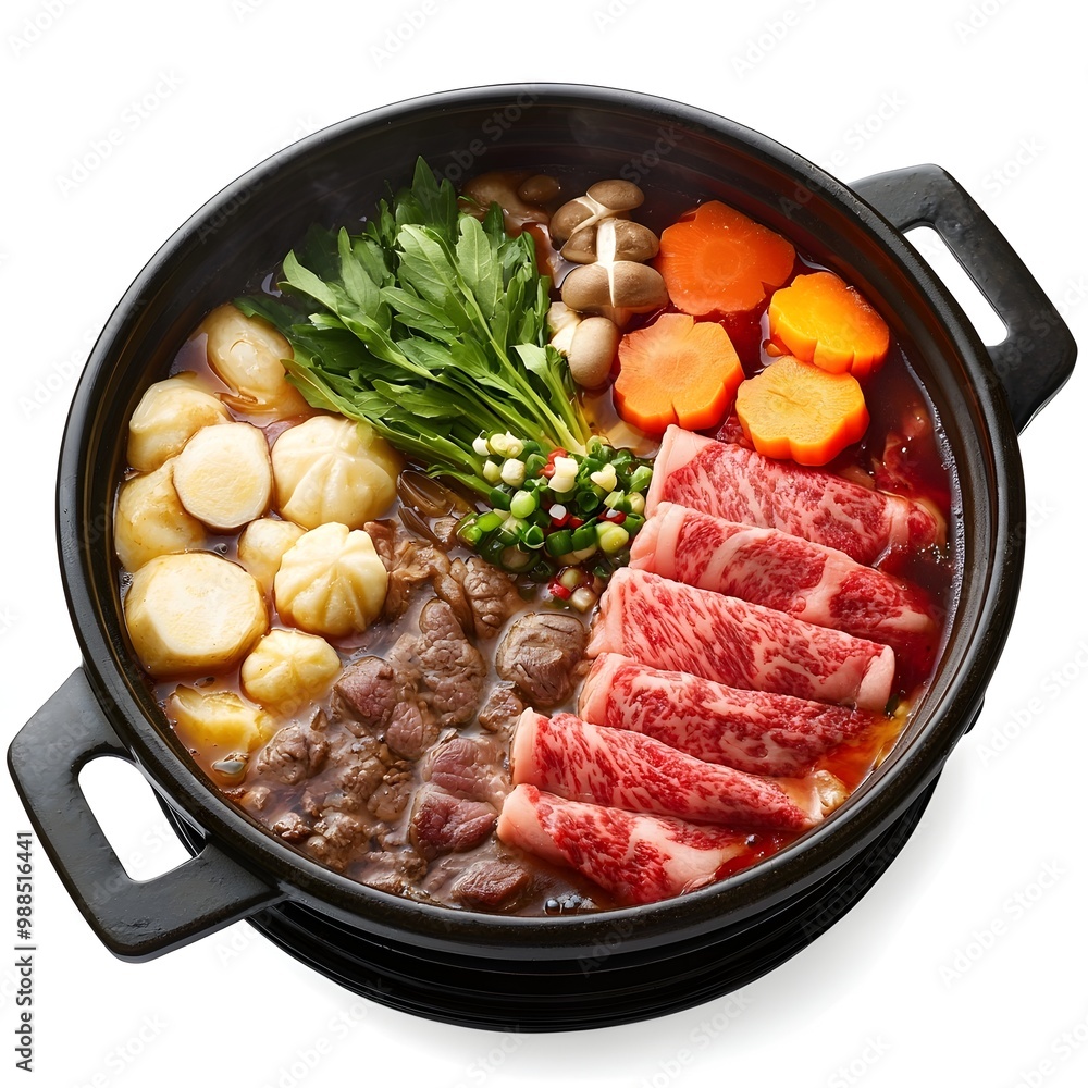 Appetizing Sukiyaki:A Hearty Japanese Hot Pot Dish with Beef and Vegetables Appetizing Sukiyaki:A Hearty Japanese Hot Pot Dish with Beef and Vegetables