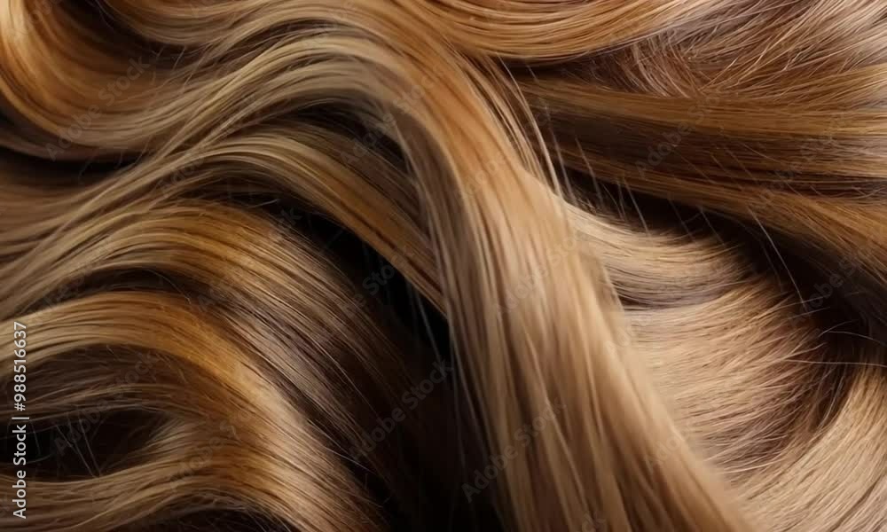 Detailed close-up of wavy, brown hair strands with smooth, shiny texture, showing the beauty of healthy, well-maintained locks. Detailed close-up of wavy, brown hair strands with smooth, shiny texture, showing the beauty of healthy, well-maintained locks.