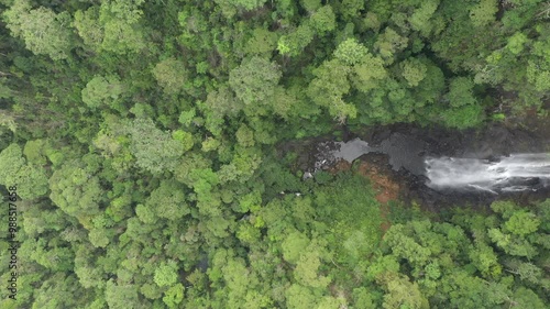 An aerial footage of Tawai Waterfall, the biggest waterfall in the Heart of Borneo. Sabah, Malaysia. photo