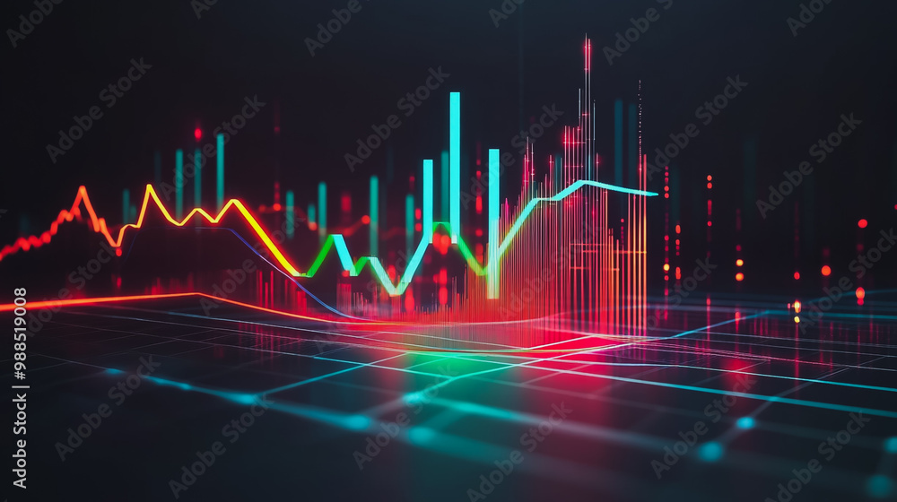 Abstract black background with Colorful charts and graphs with statistics to innovative analyze business potential and forecast future development of companies growth. Abstract black background with Colorful charts and graphs with statistics to innovative analyze business potential and forecast future development of companies growth.