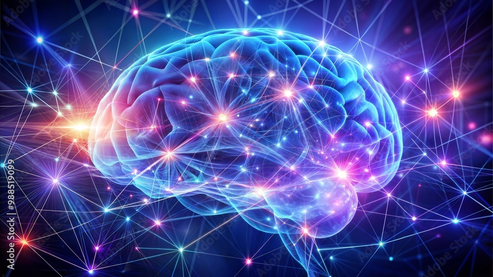 Colorful digital brain with neural connections and glowing lights, representing cognitive processes Colorful digital brain with neural connections and glowing lights, representing cognitive processes