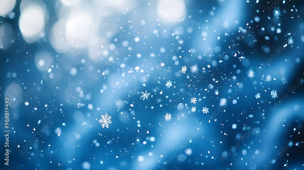 Close-up view of delicate, frost-covered snowflakes with intricate patterns, framed by soft, icy branches. The blurred blue background with falling snow creates a serene, wintery atmosphere. Close-up view of delicate, frost-covered snowflakes with intricate patterns, framed by soft, icy branches. The blurred blue background with falling snow creates a serene, wintery atmosphere.