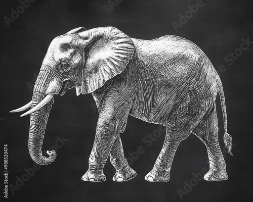 Detailed sketch of an elephant, isolated on a white background. photo