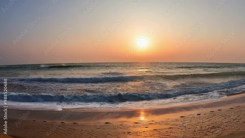 Calm waves lap at the shore during a stunning sunset at the beach Calm waves lap at the shore during a stunning sunset at the beach