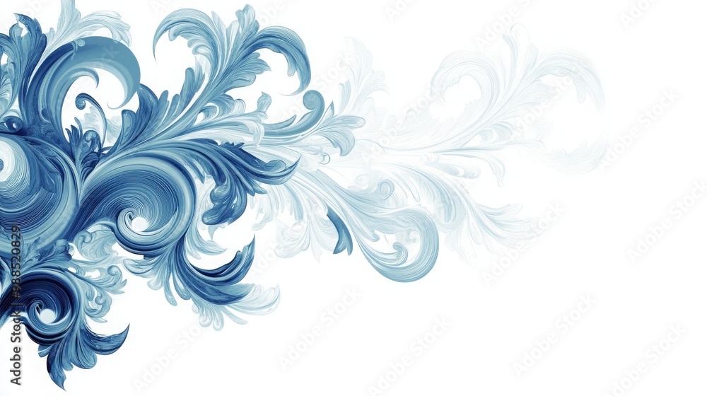 Elegantly designed blue swirl pattern on a white isolated background.