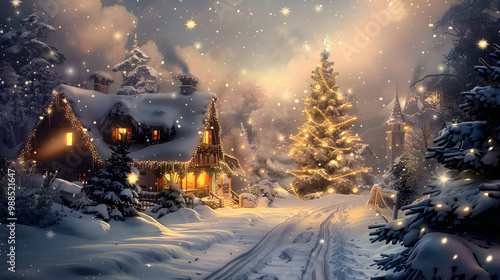 Beautiful bright Christmas background with copy space. AI Generated