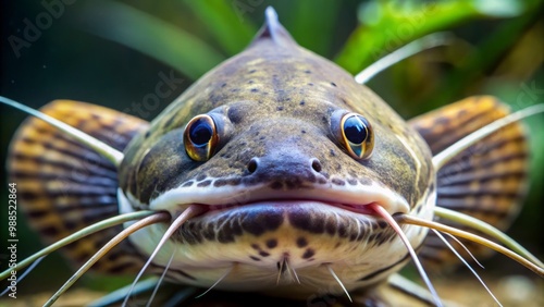 The bristle-bushymouth catfish's close-up portrait features a multitude of sensors: feathery barbels, stiff whiskers, photo