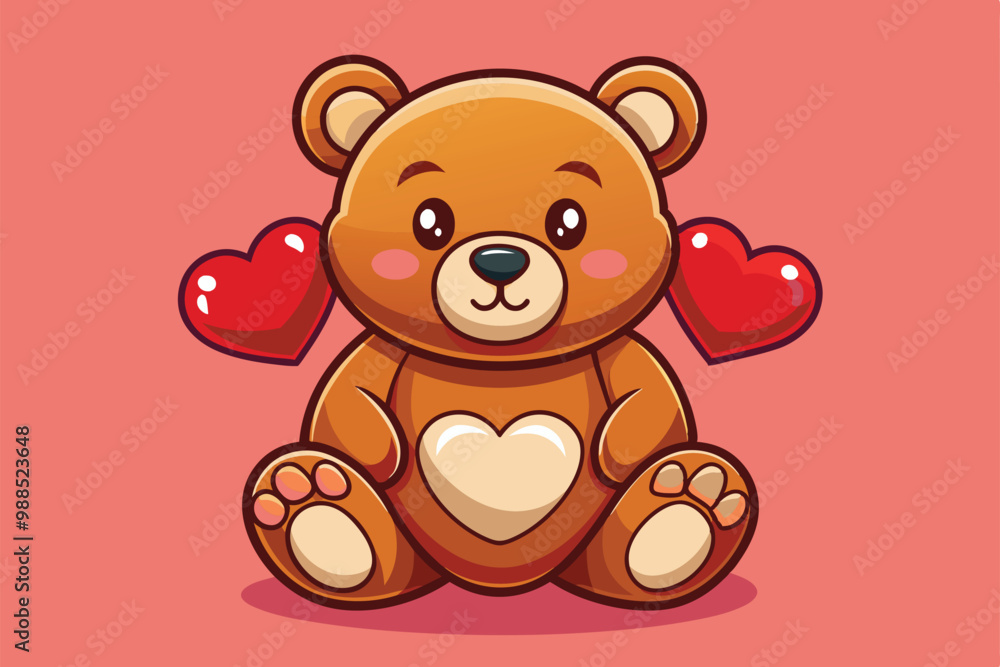 A cute teddy bear with a heart on its belly sits against a pink background, surrounded by floating hearts, perfect for Valentine's Day gifting. A cute teddy bear with a heart on its belly sits against a pink background, surrounded by floating hearts, perfect for Valentine's Day gifting.