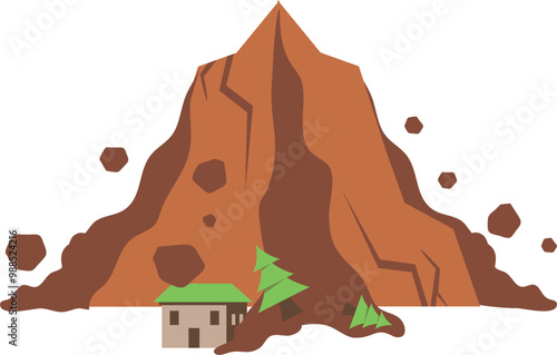 Landslide illustration. Natural disaster. Earthquake.