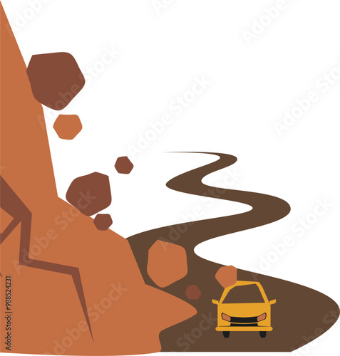 Landslide illustration. Natural disaster. Earthquake.