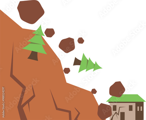 Landslide illustration. Natural disaster. Earthquake.