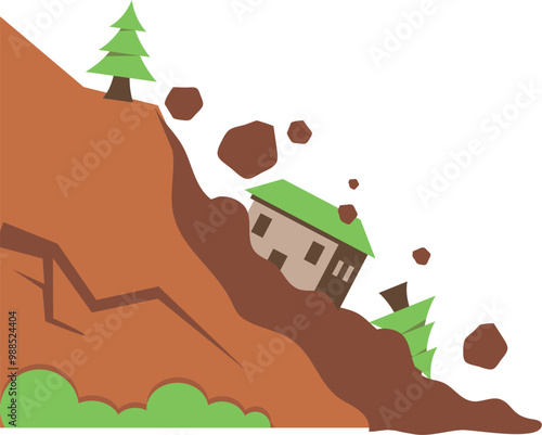 Landslide illustration. Natural disaster. Earthquake.