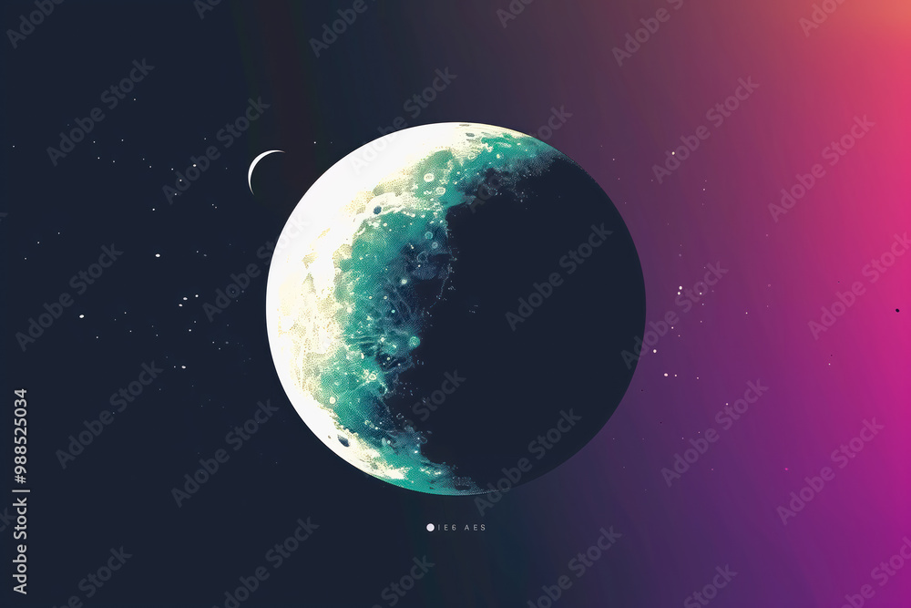 Colorful artistic planet Moon with vivid hues of blue, pink, and purple on black background. Concept of Globus Colorful artistic planet Moon with vivid hues of blue, pink, and purple on black background. Concept of Globus