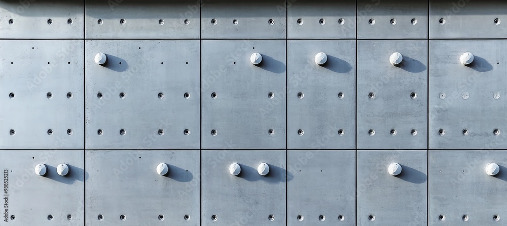 Gray Concrete Wall with Square Tiles Adorned with Circular Indentations as Architectural Details Gray Concrete Wall with Square Tiles Adorned with Circular Indentations as Architectural Details