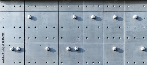 Gray Concrete Wall with Square Tiles Adorned with Circular Indentations as Architectural Details