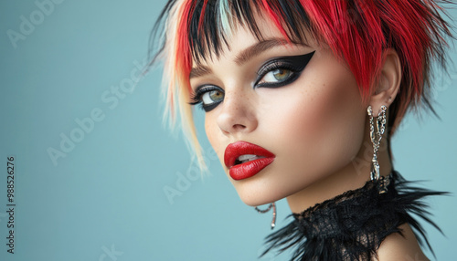 Fashion model posing with edgy hairstyle and makeup