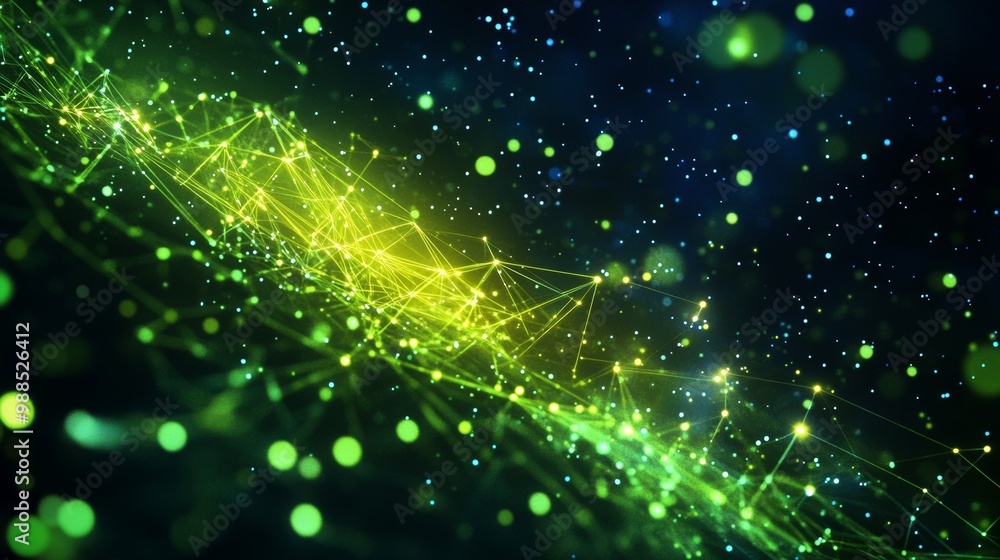 Abstract Digital Art: Glowing Network of Lines and Dots