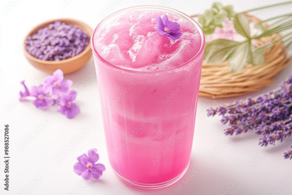 Refreshing Lavender Lemonade Drink in a Glass, Isolated on White Background with Lavender Flowers Refreshing Lavender Lemonade Drink in a Glass, Isolated on White Background with Lavender Flowers