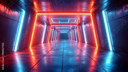 Neon Lights 3D Corridor Illustration