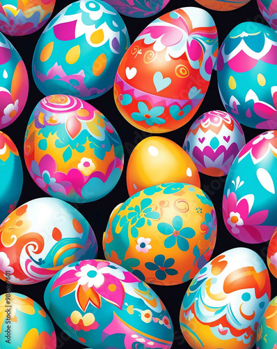 Cheerful Easter eggs with intricate designs seamless design pattern