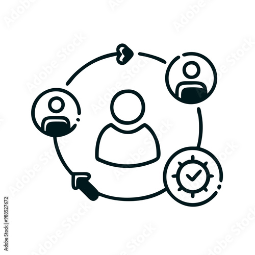 Customer-centric icon depicting a client in the center with feedback loops and engagement indicators