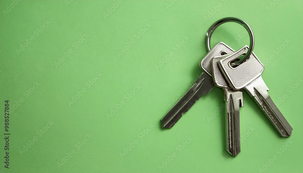House Keys on a Light Pastel green Background House Keys on a Light Pastel green Background