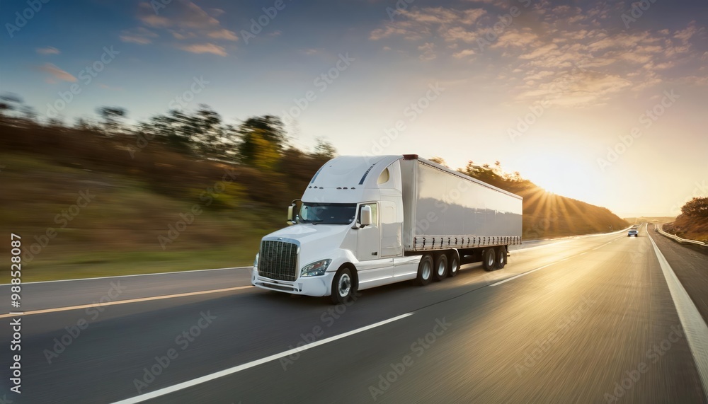 American truck speeding freeway, blurred motion American truck speeding freeway, blurred motion